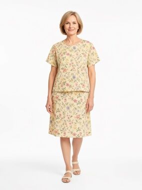 Handmade Pretty Women's Blouse & Skirt 2-piece Set Short Sleeve Floral Medium